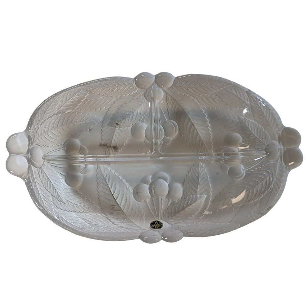 HOYA Frosted Divided Serving Dish - Cherry Pattern